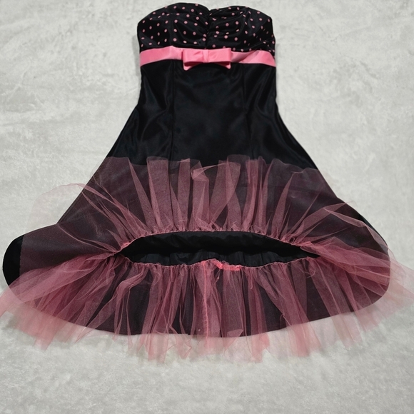 Jessica McClintock ✦ Strapless Bow Dress ✦ Polka Dot Sweetheart Tulle Cocktail S - Picture 10 of 17